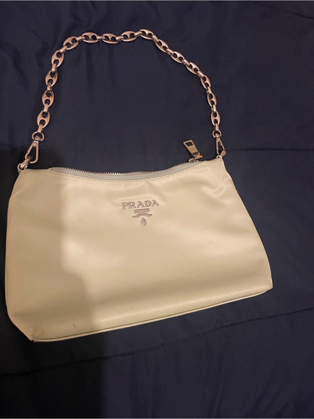 Prada Cream Leather Shoulder Bag with Chain-Link Strap